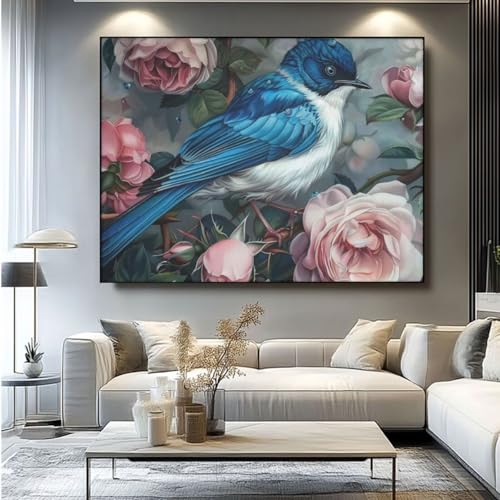 5D Diamond Painting Rose Vogel Diamant Painting Bilder, DIY Rundbohrer Diamond Art Diamond Painting Zubehör, Basteln Erwachsene Diamant Kunst Malerei Stickerei Set, Home Wand Decor 60x45 cm -yz25 von Washifa