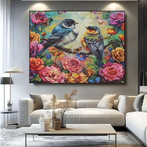 5D Diamond Painting Rose Vogel Diamant Painting Bilder, DIY Rundbohrer Diamond Art Diamond Painting Zubehör, Basteln Erwachsene Diamant Kunst Malerei Stickerei Set, Home Wand Decor 90x75 cm -yz79 von Washifa