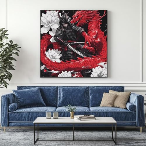 5D Diamond Painting Samurai Drache Diamant Painting Bilder, DIY Rundbohrer Diamond Art Diamond Painting Zubehör, Basteln Erwachsene Diamant Kunst Malerei Stickerei, Home Wand Decor 95x95 cm -yz411 von Washifa