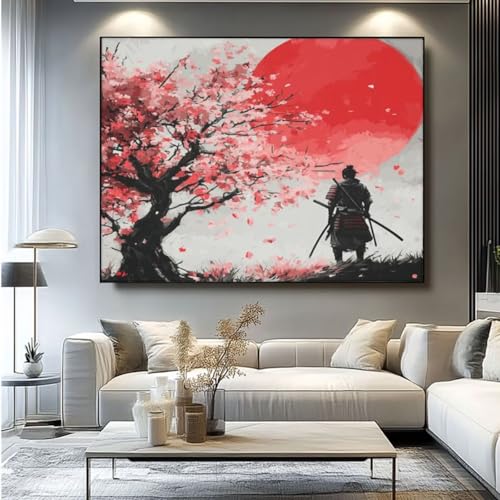 5D Diamond Painting Samurai Sonnenuntergang Diamant Painting Bilder, DIY Rundbohrer Diamond Painting Zubehör, Basteln Erwachsene Diamant Kunst Malerei Stickerei Set, Home Wand Decor 50x35 cm -yz374 von Washifa