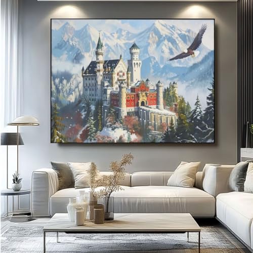 5D Diamond Painting Schloss Wald Diamant Painting Bilder, DIY Rundbohrer Diamond Art Diamond Painting Zubehör, Basteln Erwachsene Diamant Kunst Malerei Stickerei Set, Home Wand Decor 70x55 cm -yz222 von Washifa