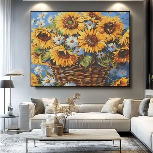 5D Diamond Painting Sonnenblume Gänseblümchen Diamant Painting Bilder, DIY Rundbohrer Diamond Painting Zubehör, Basteln Erwachsene Diamant Kunst Malerei Stickerei Set, Home Wand Decor 80x65 cm -yz237 von Washifa