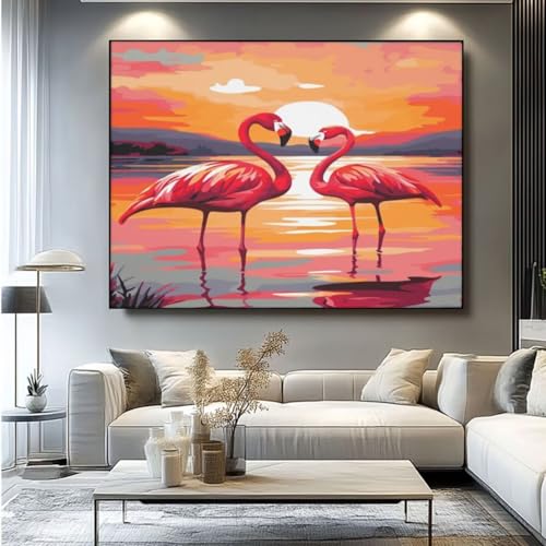 5D Diamond Painting Sonnenuntergang Flamingo Diamant Painting Bilder, DIY Rundbohrer Diamond Painting Zubehör, Basteln Erwachsene Diamant Kunst Malerei Stickerei Set, Home Wand Decor 50x35 cm -yz499 von Washifa