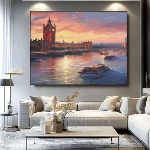 5D Diamond Painting Stadt Landschaft Diamant Painting Bilder, DIY Rundbohrer Diamond Art Diamond Painting, Basteln Erwachsene Diamant Kunst Malerei Stickerei Set, Home Wand Decor 50x35 cm -yz284 von Washifa