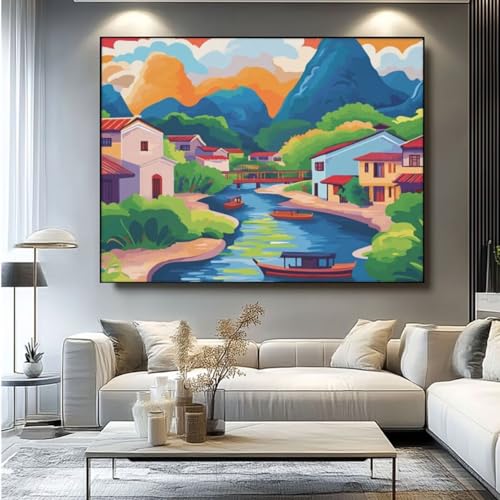 5D Diamond Painting Stadt Landschaft Diamant Painting Bilder, DIY Rundbohrer Diamond Art Diamond Painting, Basteln Erwachsene Diamant Kunst Malerei Stickerei Set, Home Wand Decor 60x45 cm -yz463 von Washifa