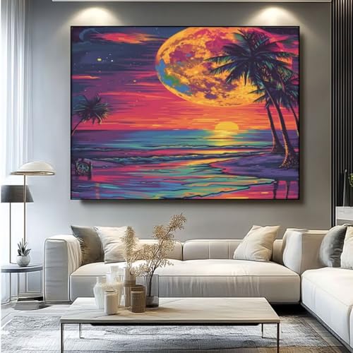 5D Diamond Painting Strand Landschaft Diamant Painting Bilder, DIY Rundbohrer Diamond Art Diamond Painting, Basteln Erwachsene Diamant Kunst Malerei Stickerei Set, Home Wand Decor 100x85 cm -yz112 von Washifa