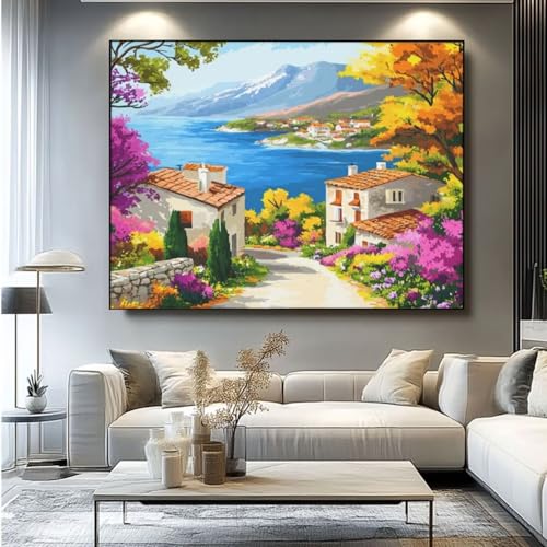 5D Diamond Painting Straße Landschaft Diamant Painting Bilder, DIY Rundbohrer Diamond Art Diamond Painting, Basteln Erwachsene Diamant Kunst Malerei Stickerei Set, Home Wand Decor 60x45 cm -yz413 von Washifa