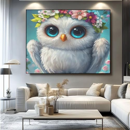 5D Diamond Painting Süß Eule Diamant Painting Bilder, DIY Rundbohrer Diamond Art Diamond Painting Zubehör, Basteln Erwachsene Diamant Kunst Malerei Stickerei Set, Home Wand Decor 50x35 cm -yz394 von Washifa