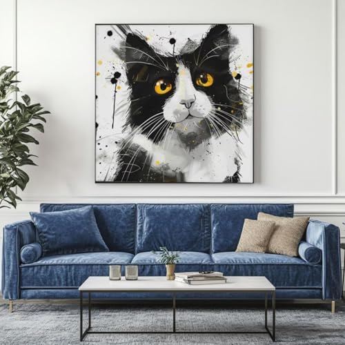 5D Diamond Painting Süß Katze Diamant Painting Bilder, DIY Rundbohrer Diamond Art Diamond Painting Zubehör, Basteln Erwachsene Diamant Kunst Malerei Stickerei Set, Home Wand Decor 85x85 cm -yz210 von Washifa