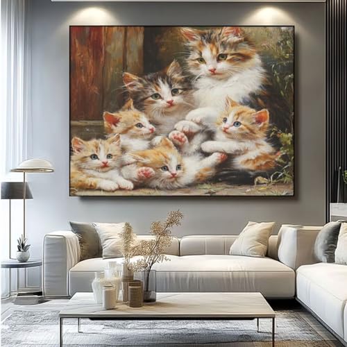 5D Diamond Painting Süß Katzen Diamant Painting Bilder, DIY Rundbohrer Diamond Art Diamond Painting Zubehör, Basteln Erwachsene Diamant Kunst Malerei Stickerei Set, Home Wand Decor 60x45 cm -yz472 von Washifa