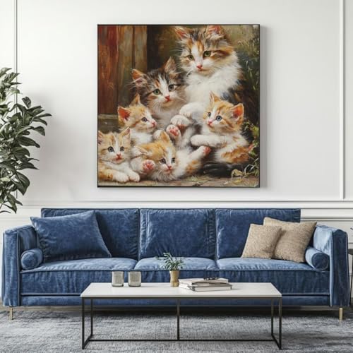 5D Diamond Painting Süß Katzen Diamant Painting Bilder, DIY Rundbohrer Diamond Art Diamond Painting Zubehör, Basteln Erwachsene Diamant Kunst Malerei Stickerei Set, Home Wand Decor 95x95 cm -yz472 von Washifa