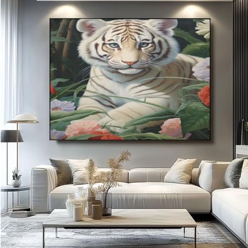 5D Diamond Painting Süß Tiger Diamant Painting Bilder, DIY Rundbohrer Diamond Art Diamond Painting Zubehör, Basteln Erwachsene Diamant Kunst Malerei Stickerei Set, Home Wand Decor 90x75 cm -yz245 von Washifa