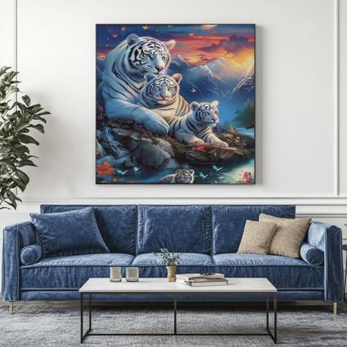 5D Diamond Painting Tiger Fluss Diamant Painting Bilder, DIY Rundbohrer Diamond Art Diamond Painting Zubehör, Basteln Erwachsene Diamant Kunst Malerei Stickerei Set, Home Wand Decor 85x85 cm -yz239 von Washifa