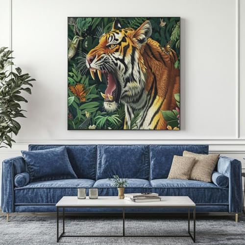 5D Diamond Painting Tiger Wald Diamant Painting Bilder, DIY Rundbohrer Diamond Art Diamond Painting Zubehör, Basteln Erwachsene Diamant Kunst Malerei Stickerei Set, Home Wand Decor 55x55 cm -yz185 von Washifa