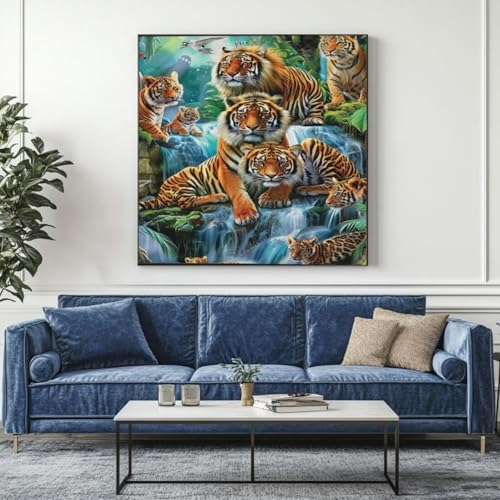 5D Diamond Painting Tiger Wald Diamant Painting Bilder, DIY Rundbohrer Diamond Art Diamond Painting Zubehör, Basteln Erwachsene Diamant Kunst Malerei Stickerei Set, Home Wand Decor 55x55 cm -yz235 von Washifa