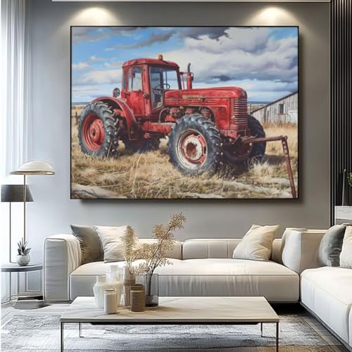 5D Diamond Painting Traktor Bauernhof Diamant Painting Bilder, DIY Rundbohrer Diamond Art Diamond Painting, Basteln Erwachsene Diamant Kunst Malerei Stickerei Set, Home Wand Decor 90x75 cm -yz45 von Washifa