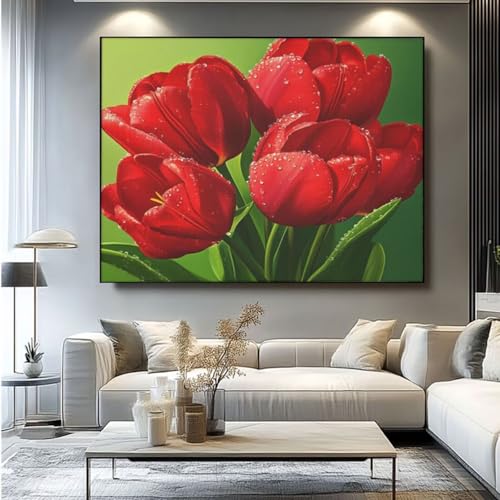 5D Diamond Painting Tulpe Blume Diamant Painting Bilder, DIY Rundbohrer Diamond Art Diamond Painting Zubehör, Basteln Erwachsene Diamant Kunst Malerei Stickerei Set, Home Wand Decor 50x35 cm -yz364 von Washifa