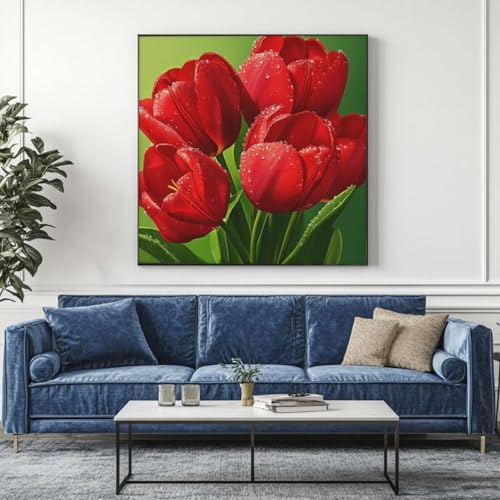 5D Diamond Painting Tulpe Blume Diamant Painting Bilder, DIY Rundbohrer Diamond Art Diamond Painting Zubehör, Basteln Erwachsene Diamant Kunst Malerei Stickerei Set, Home Wand Decor 95x95 cm -yz364 von Washifa