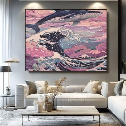 5D Diamond Painting Wal Wellen Diamant Painting Bilder, DIY Rundbohrer Diamond Art Diamond Painting Zubehör, Basteln Erwachsene Diamant Kunst Malerei Stickerei Set, Home Wand Decor 70x55 cm -yz206 von Washifa