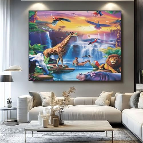 5D Diamond Painting Wald Tiere Diamant Painting Bilder, DIY Rundbohrer Diamond Art Diamond Painting Zubehör, Basteln Erwachsene Diamant Kunst Malerei Stickerei Set, Home Wand Decor 100x85 cm -yz240 von Washifa