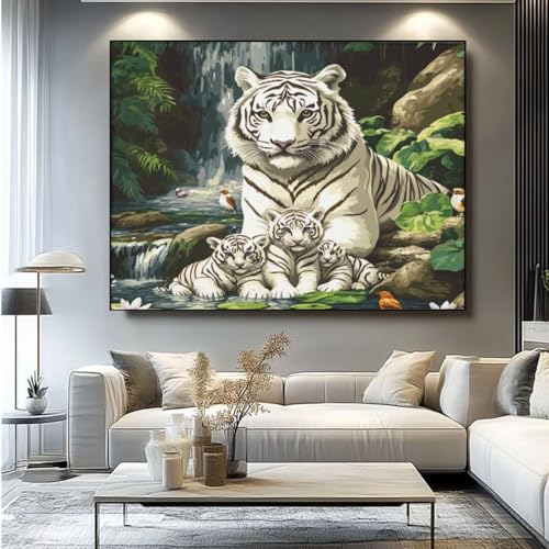 5D Diamond Painting Wald Tiger Diamant Painting Bilder, DIY Rundbohrer Diamond Art Diamond Painting Zubehör, Basteln Erwachsene Diamant Kunst Malerei Stickerei Set, Home Wand Decor 60x45 cm -yz450 von Washifa