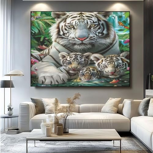 5D Diamond Painting Wald Tiger Diamant Painting Bilder, DIY Rundbohrer Diamond Art Diamond Painting Zubehör, Basteln Erwachsene Diamant Kunst Malerei Stickerei Set, Home Wand Decor 80x65 cm -yz68 von Washifa