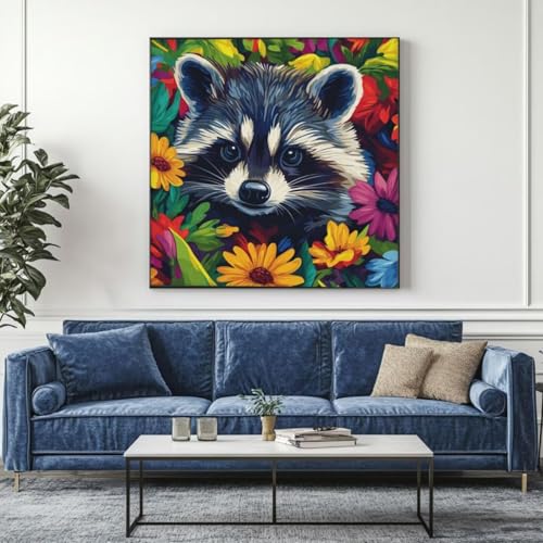 5D Diamond Painting Waschbär Blume Diamant Painting Bilder, DIY Rundbohrer Diamond Art Diamond Painting Zubehör, Basteln Erwachsene Diamant Kunst Malerei Stickerei, Home Wand Decor 95x95 cm -yz319 von Washifa