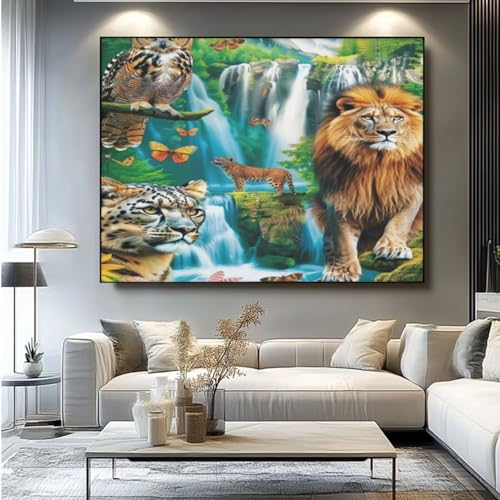 5D Diamond Painting Wasserfall Tiere Diamant Painting Bilder, DIY Rundbohrer Diamond Art Diamond Painting, Basteln Erwachsene Diamant Kunst Malerei Stickerei Set, Home Wand Decor 90x75 cm -yz144 von Washifa