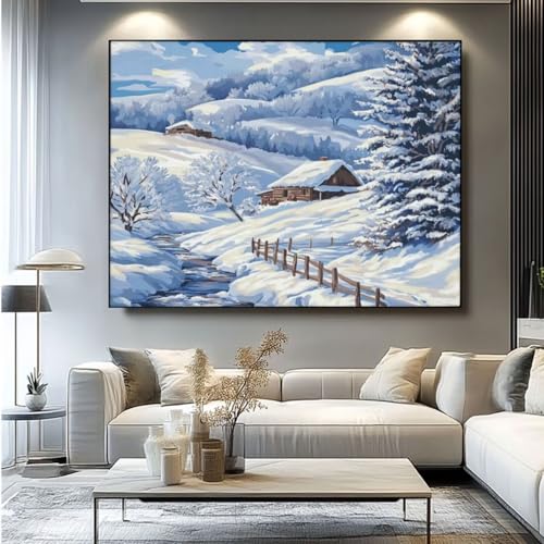 5D Diamond Painting Winter Dorf Diamant Painting Bilder, DIY Rundbohrer Diamond Art Diamond Painting Zubehör, Basteln Erwachsene Diamant Kunst Malerei Stickerei Set, Home Wand Decor 50x35 cm -yz340 von Washifa