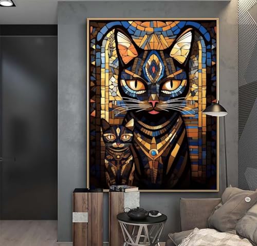 Ägypten Katze Diamond Painting Erwachsene 45x60 cm DIY Diamant Painting Bilder Kinder, Full Drill Diamond Art Painting, 5D Mosaic Kunst Malen Nach Zahlen Malerei Stickerei Set, Home Wand Dekor y598 von Washifa