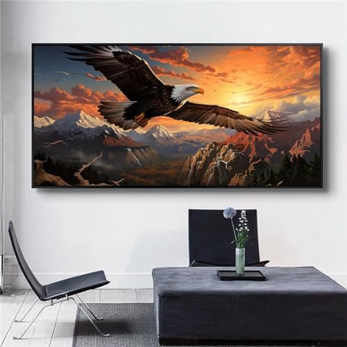 Cooler Adler Diamond Painting Groß XXL 100x50 cm DIY Diamant Painting Bilder Erwachsene, Full drill 5D Diamond Art Kinder, Bastelset Kunst Malen Nach Zahlen Malerei Stickerei Set Home Wand Dekor S163 von Washifa