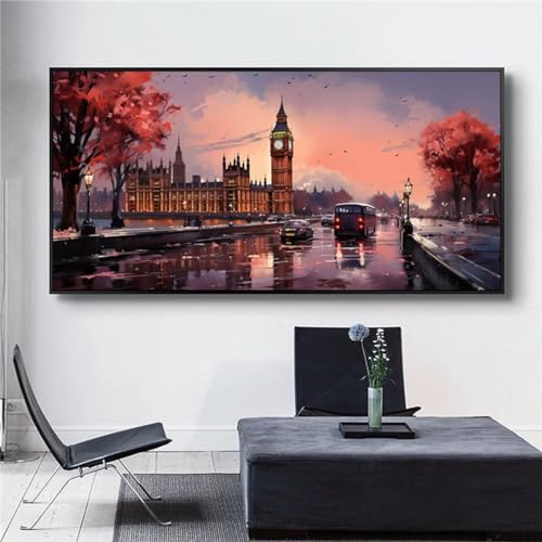 Diamond Painting Londoner Stadt Diamant Painting Bilder Erwachsene Groß DIY Diamond Art Kinder Full Drill Diamond Painting Zubehör 5D Diamant Kunst Malerei Stickerei Set Home Wand Decor 200x85 cm R389 von Washifa