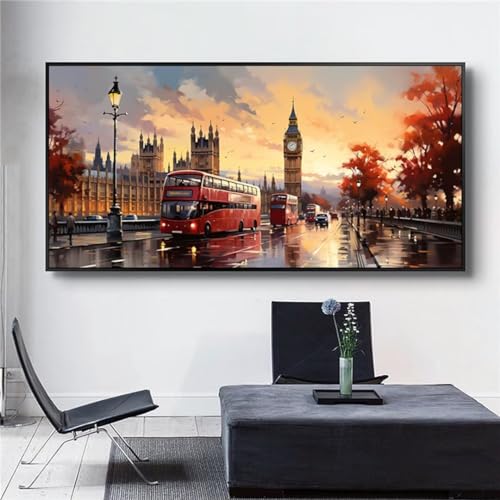 Diamond Painting Londoner Stadt Diamant Painting Bilder Erwachsene Groß DIY Diamond Art Kinder Full Drill Diamond Painting Zubehör 5D Diamant Kunst Malerei Stickerei Set Home Wand Decor 60x30 cm R391 von Washifa