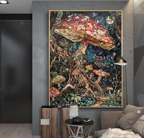 Pilz Diamond Painting Erwachsene 65x50 cm DIY Diamant Painting Bilder Kinder, Full Drill Diamond Art Painting, 5D Mosaic Bastelset Kunst Malen Nach Zahlen Malerei Stickerei Set, Home Wand Dekor f464 von Washifa