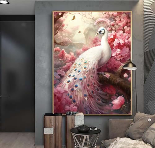 Weißer Pfau Blume Diamond Painting Erwachsene 75x100 cm DIY Diamant Painting Bilder Kinder,Full Drill Diamond Art Painting,5D Mosaic Kunst Malen Nach Zahlen Malerei Stickerei Set,Home Wand Dekor y398 von Washifa