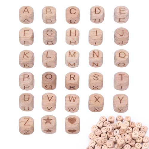 100 Stück Buchstabenperlen Holz Eckig A-Z Holzperlen Buchstaben mit 10M Schnurseil Schnurseil Perlen mit Buchstaben Perlen Fädeln Buchstaben Perlen für DIY Handgefertigt Hängende Ornamente Anhänger von WatDenyFine