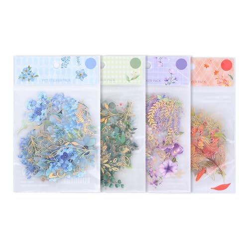 160 Stücke Sticker Blumen Aufkleber Blumen Sticker Transparent Scrapbooking Sticker Fotoalbum Sticker Aesthetic Scrapbook Stickers für DIY Fotoalbum Notizbuch Kühlschrank Zeichenbuch 4 Stile von WatDenyFine