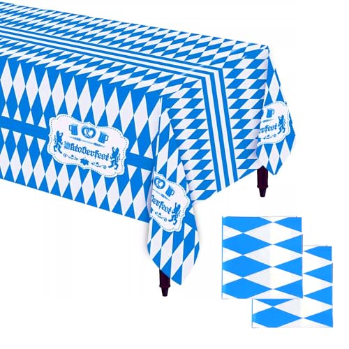 2 Stück Oktoberfest Tischdecke Oktoberfest Deko 134×274cm Bayrische Deko Partytischdecken Tischdecke Blau Tischdecken für Biertische für Partytisch Oktoberfesttisch Oktoberfest Tischdecke Rolle von WatDenyFine