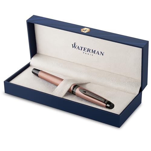 Waterman Expert Füllfederhalter | Rotgoldfarbene Metallic-Lackierung mit Ruthenium-Zierteilen | Feine Edelstahlfeder mit PVD-Beschichtung | Blaue Tinte | In Geschenkbox von Waterman