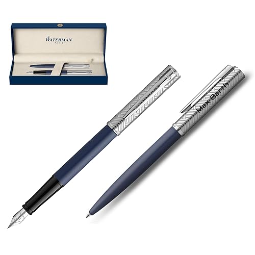 Waterman Allure Deluxe Kugelschreiber und Füllfederhalter mit Gravur | Geschenk für Mann und Frau | inspiriert von Pariser Mode personalisiert (Blau, Kugelschreiber und Füllfederhalter) von Waterman