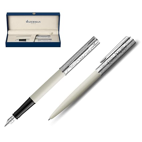 Waterman Allure Deluxe Kugelschreiber und Füllfederhalter mit Gravur | Geschenk für Mann und Frau | inspiriert von Pariser Mode personalisiert (Weiß, Kugelschreiber und Füllfederhalter) von Waterman