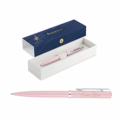 Waterman Allure Kugelschreiber mit Gravur | Geschenk für Mann und Frau | inspiriert von Pariser Mode | personalisiert | graviert | Blaue Tinte | Mittlere Spitze (Macaron Pink, Kugelschreiber) von Waterman