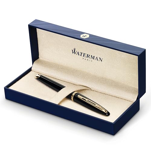 Waterman Carène Black Sea Füller | hochglänzend Schwarz mit Clip aus 23-karätigem Gold | Füllfederhalter mit mittlerer Feder | blaue Tinte | Geschenkbox von Waterman