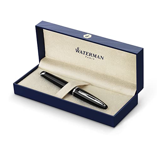 Waterman Carène Black Sea Füller | hochglänzend Schwarz mit Palladiumzierteilen | Füllfederhalter mit mittlerer Feder | blaue Tinte | Geschenkbox von Waterman