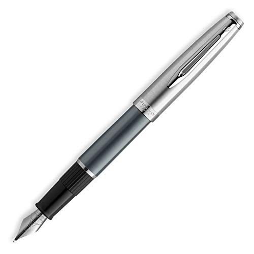 Waterman Emblème Deluxe Füllfederhalter, grau mit Chromzierteilen, Federstärke M, blaue Tinte, Geschenkbox von Waterman