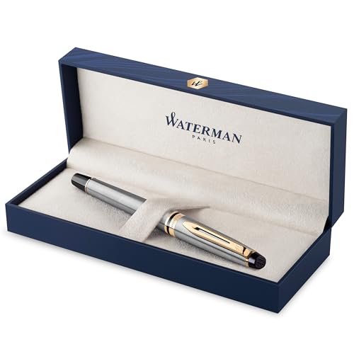 Waterman Expert Füller , Edelstahl mit Zierteile aus 23 K Gold , Füllfederhalter mit feiner Feder , Geschenkbox von WATERMAN