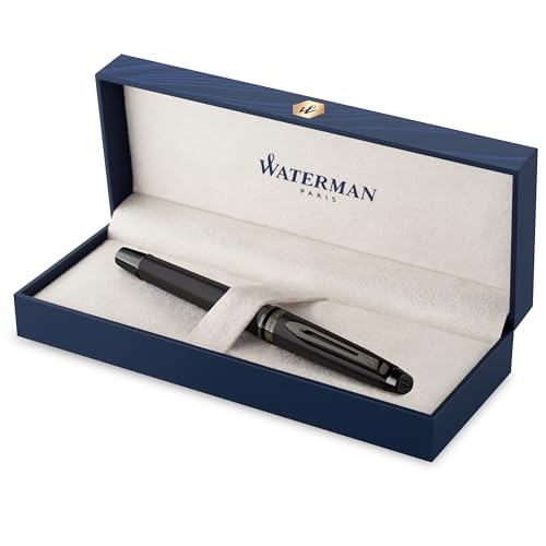 Waterman Expert Füller | Schwarze Metallic-Lackierung mit Ruthenium-Zierteilen | Feine Edelstahlfeder mit PVD-Beschichtung | Füllfederhalter mit blauer Tinte | Geschenkbox von Waterman