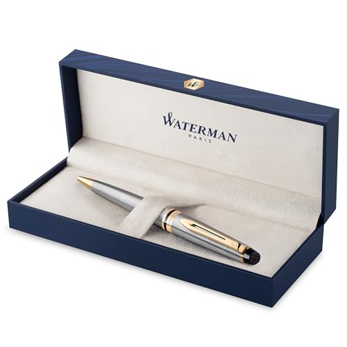 Waterman Expert Kugelschreiber | Edelstahl mit Zierteile aus 23 K Gold | Mittlere Spitze | Blaue Tinte | Geschenkbox von WATERMAN