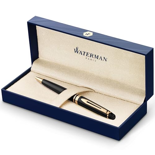 Waterman Expert Kugelschreiber | Hochglänzend Schwarz mit Zierteile aus 23 K Gold | Mittlere Spitze | Blaue Tinte | Geschenkbox von WATERMAN