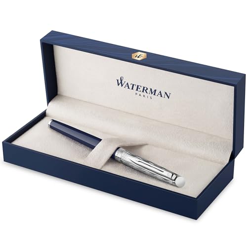 Waterman Hémisphère Füller | Metall und blaue Lackierung | ziselierte Kappe | Füllfederhalter mit feiner Edelstahlfeder | blaue Tinte | Geschenkbox | von Waterman